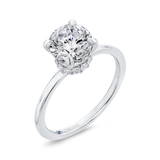 14k White Gold Classic Semi-Mount with Hidden Halo to fit a Round Cut Diamond