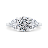 14K White Gold Three Stone Semi-Mount to fit Round Center with Diamond Trillion sides