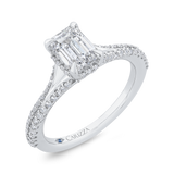 14k White Gold Semi-Mount with Split Shank and Double Halo to fit an Emerald Center