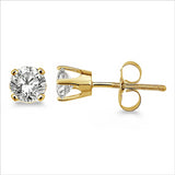 .50 Ctw Round Diamond Stud Earrings, 4 prong setting in 14Kt Yellow Gold.