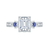 14K White Gold 1/8 ct Diamond and 3/8 ct Sapphire Carizza Semi Mount Engagement Ring to Fit Emerald Center