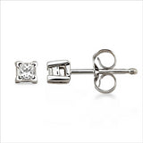 .10 Ctw Princess Diamond Stud Earrings, 14Kt White Gold.