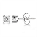 .20 Ctw Princess Diamond Stud Earrings, 14Kt White Gold.