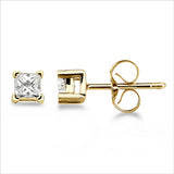 .20 Ctw Princess Diamond Stud Earrings, 14Kt Yellow Gold.