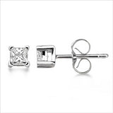 .25 Ctw Princess Diamond Stud Earrings, 14Kt White Gold.