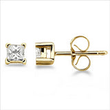 .25 Ctw Princess Diamond Stud Earrings, 14Kt Yellow Gold.