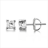 .33 Ctw Princess Diamond Stud Earrings, 14Kt White Gold.