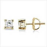 .33 Ctw Princess Diamond Stud Earrings, 14Kt Yellow Gold.