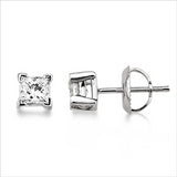 .50 Ctw Princess Diamond Stud Earrings, 14Kt White Gold.