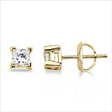 .50 Ctw Princess Diamond Stud Earrings, 14Kt Yellow Gold.