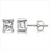 .75 Ctw Princess Diamond Stud Earrings, 14Kt White Gold.