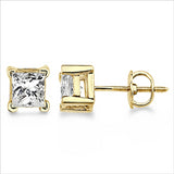 .75 Ctw Princess Diamond Stud Earrings, 14Kt Yellow Gold.