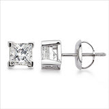 1.00 Ctw Princess Diamond Stud Earrings, 14Kt White Gold.