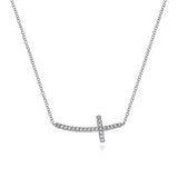 Horizontal Curved Diamond Cross Necklace