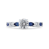 14K White Gold Diamond Semi-Mount with Pear Sapphire to fit Round Center