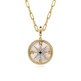 Diamond & Blue Sapphire Mother-of-Pearl Compass Medallion Pendant