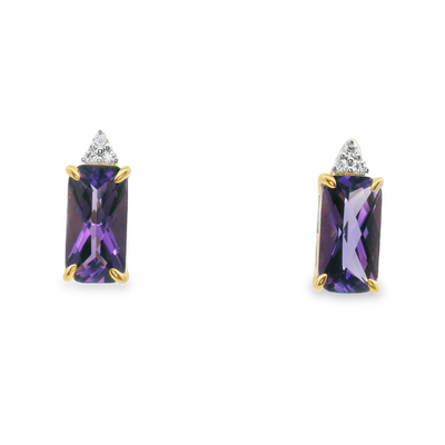 Amethyst & Diamond Stud Earrings