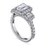 Emerald-cut Diamond Halo Three Stone Engagement Ring