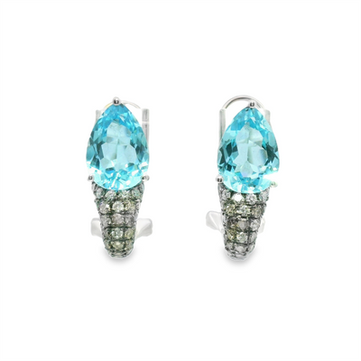 Blue Topaz & Diamond Lever Back Huggie Earrings