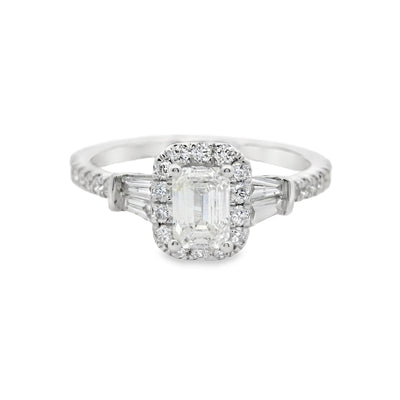 Emerald-cut Diamond Halo Engagement Ring