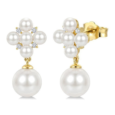 Pearl & Diamond Drop Earrings