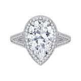 14K White Gold 1/2 ct Diamond Carizza Semi Mount Engagement Ring Fit Pear Center