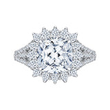 14K White Gold 1 1/5 ct Diamond Carizza Semi Mount Engagement Ring Fit Cushion Center