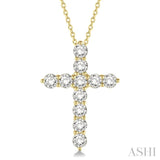 1 1/2 Ctw Round Cut Diamond Cross Pendant in 14K Yellow Gold with Chain