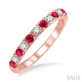 2.20 MM Round Cut Ruby and 1/5 Ctw Round Cut Diamond Band in 14K Rose Gold