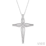 1/10 Ctw Round Cut Diamond Cross Charm Fashion Pendant With Chain in 10K White Gold