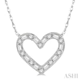 1/4 Ctw Heart Charm Baguette and Round Cut Diamond Necklace in 14K White Gold
