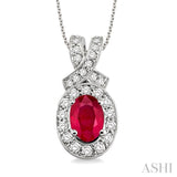 Oval Shape Gemstone & Diamond Pendant