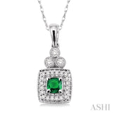 4x4 MM Cushion Cut Emerald and 1/5 Ctw Round Cut Diamond Pendant in 14K White Gold with Chain