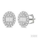 1/2 Ctw Oval Mount Baguette and Round Cut Diamond Earrings in 14K White Gold