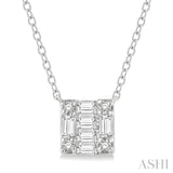 1/8 Ctw Square Shape Baguette and Round Cut Diamond Petite Fashion Pendant With Chain in 10K White Gold