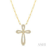 Pave-Set Cross Paper Clip Diamond Fashion Pendant