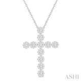 1 Ctw Lovebright Round Cut Diamond Cross Pendant in 14K White Gold with chain