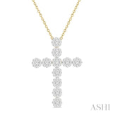 1 Ctw Lovebright Round Cut Diamond Cross Pendant in 14K Yellow and White Gold with Chain