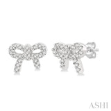 1/8 Ctw Bow Tie Round Cut Diamond Petite Fashion Earring in 10K White Gold