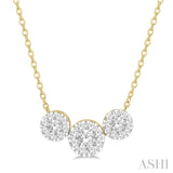 1 1/2 Ctw 3-Stone Lovebright Round Cut Diamond Necklace in 14K Yellow and White Gold