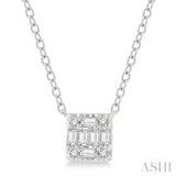 1/8 Ctw Square Shape Baguette and Round Cut Diamond Petite Fashion Pendant With Chain in 14KWhite Gold