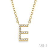 1/20 Ctw Initial 'E' Round Cut Diamond Pendant With Chain in 14K Yellow Gold