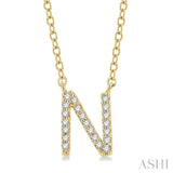 1/20 Ctw Initial 'N' Round Cut Diamond Pendant With Chain in 14K Yellow Gold