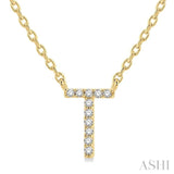 1/20 Ctw Initial 'T' Round Cut Diamond Pendant With Chain in 14K Yellow Gold