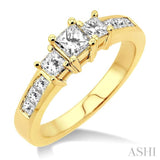 1 Ctw Nine Stone Princess Cut Diamond Engagement Ring in 14K Yellow Gold