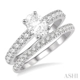 1 5/8 Ctw Diamond Wedding Set With 1 1/10 ct Oval Cut Engagement Ring and 1/2 ct Wedding Band in 14K White Gold