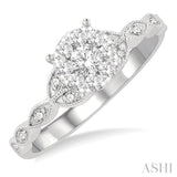 1/3 ctw Marquise Shank Circular Lovebright Round Cut Diamond Engagement Ring in 14K White Gold