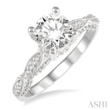 1/3 ctw Marquise Carved Circular Shape Round Cut Diamond Semi-Mount Engagement Ring in 14K White Gold