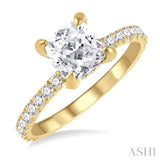 5/8 ctw Cushion Shape Round Cut Diamond Semi-Mount Engagement Ring in 14K Yellow Gold