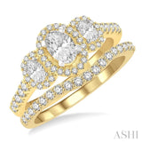 1 1/4 Ctw Diamond Wedding Set With 1 ct Triple Oval Shape Engagement Ring and 1/4 ct Curved Wedding Band in 14K Yellow and White Gold